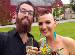 Mr and Mrs Alopecia at a wedding