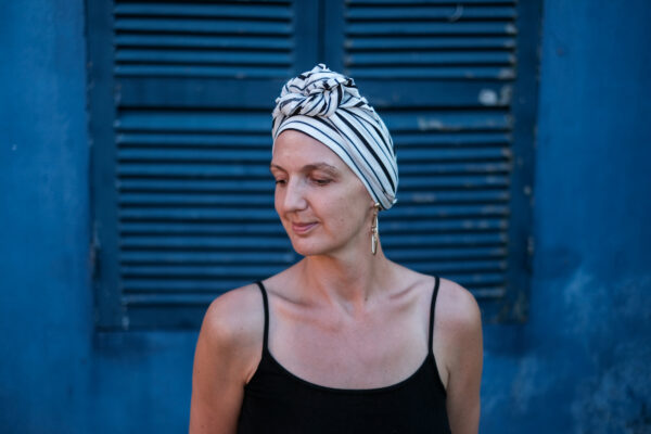 stripy cotton headscarf