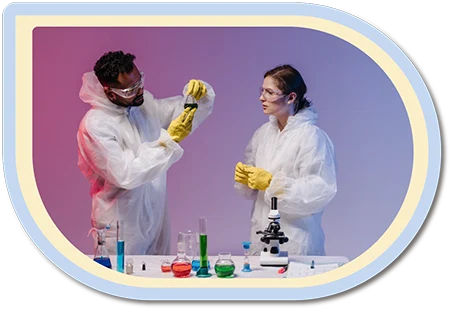 two science people mixing ingredients