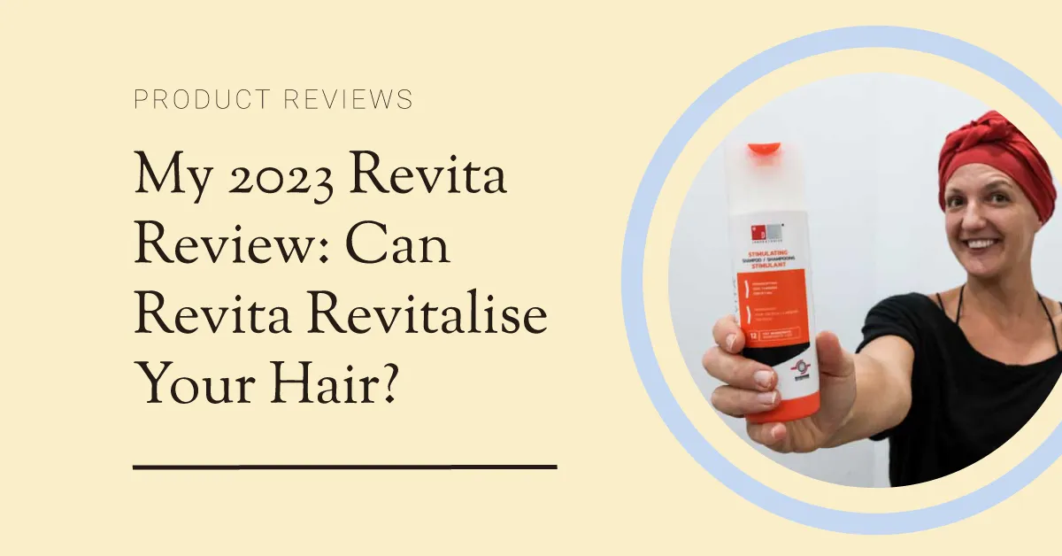 Emma holding a revita shampoo bottle